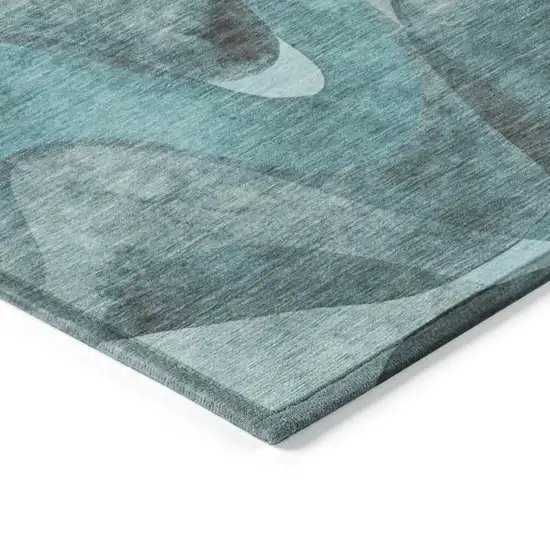 8' Runner Teal Abstract Washable Non Skid Indoor Outdoor Runner Rug Photo 7