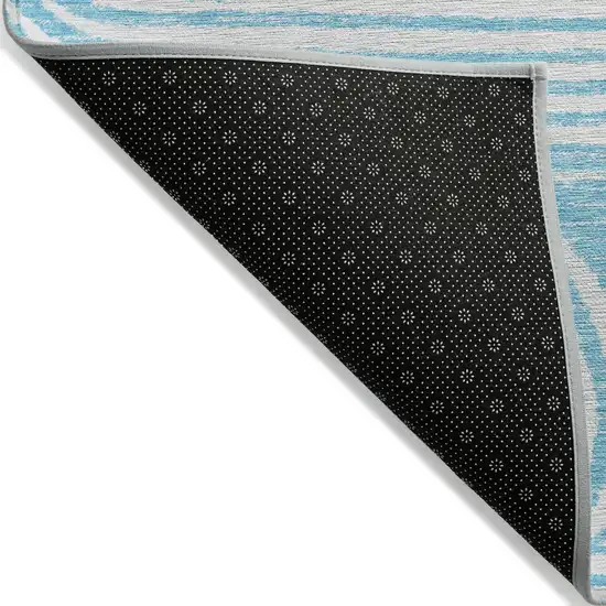 Teal and White Abstract Washable Non Skid Indoor Outdoor Area Rug Photo 4