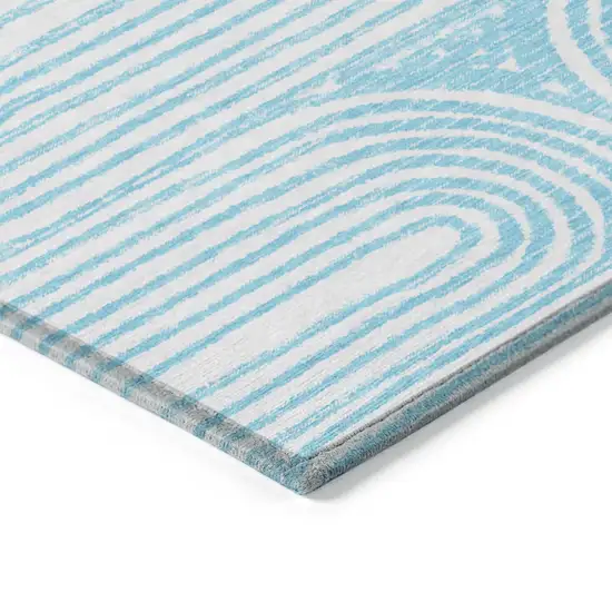 8' Runner Teal Abstract Washable Non Skid Indoor Outdoor Runner Rug Photo 5