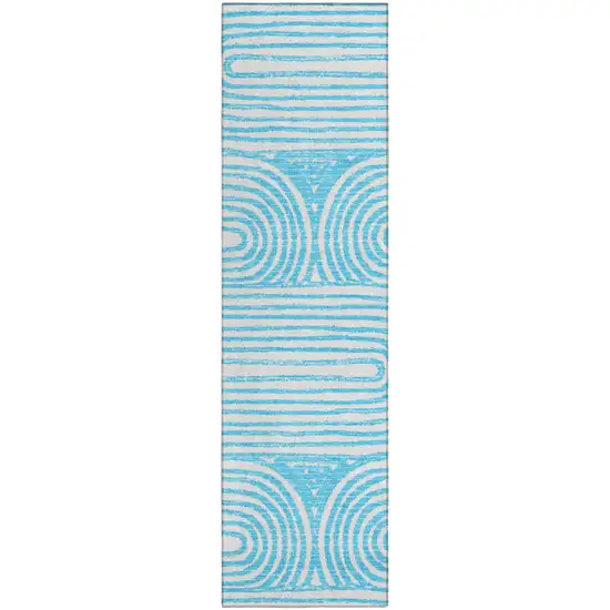 Teal and White Abstract Washable Non Skid Indoor Outdoor Area Rug Photo 2