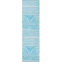 Photo of 8' Runner Teal Abstract Washable Non Skid Indoor Outdoor Runner Rug