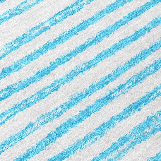 Teal and White Abstract Washable Non Skid Indoor Outdoor Area Rug Photo 8