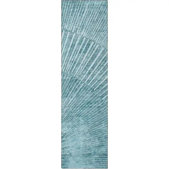 8' Runner Teal Abstract Washable Non Skid Indoor Outdoor Runner Rug Photo 4