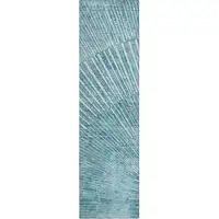 Photo of 8' Runner Teal Abstract Washable Non Skid Indoor Outdoor Runner Rug