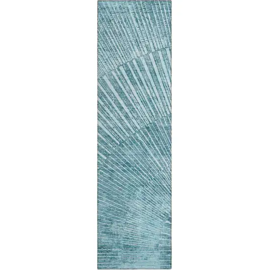 8' Runner Teal Abstract Washable Non Skid Indoor Outdoor Runner Rug Photo 2