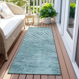 Photo of 8' Runner Teal Abstract Washable Non Skid Indoor Outdoor Runner Rug