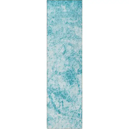 Teal Abstract Washable Non Skid Indoor Outdoor Runner Rug Photo 5