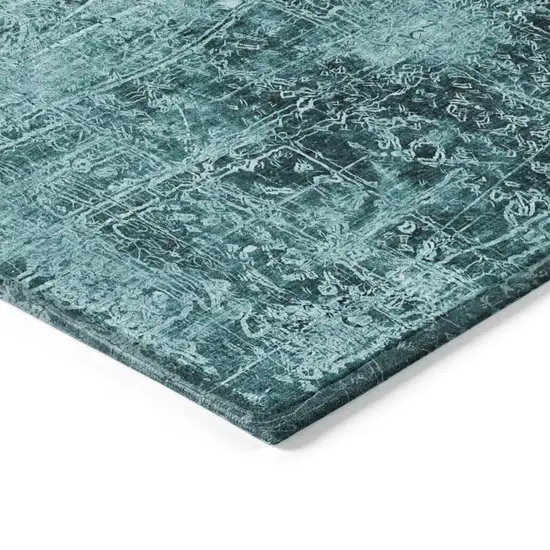 8' Runner Teal Abstract Washable Non Skid Indoor Outdoor Runner Rug Photo 7