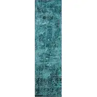 Photo of 8' Runner Teal Abstract Washable Non Skid Indoor Outdoor Runner Rug