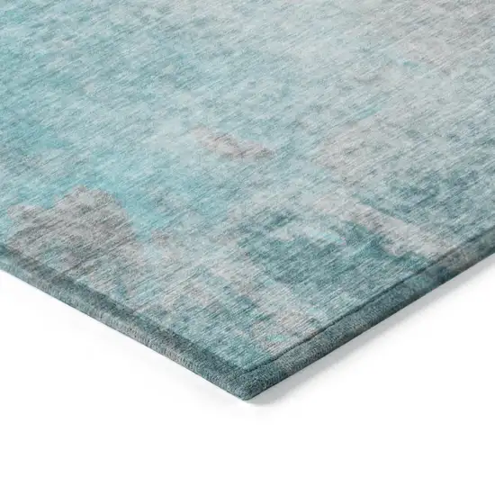 8' Runner Teal Abstract Washable Non Skid Indoor Outdoor Runner Rug Photo 7