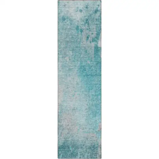 8' Runner Teal Abstract Washable Non Skid Indoor Outdoor Runner Rug Photo 4