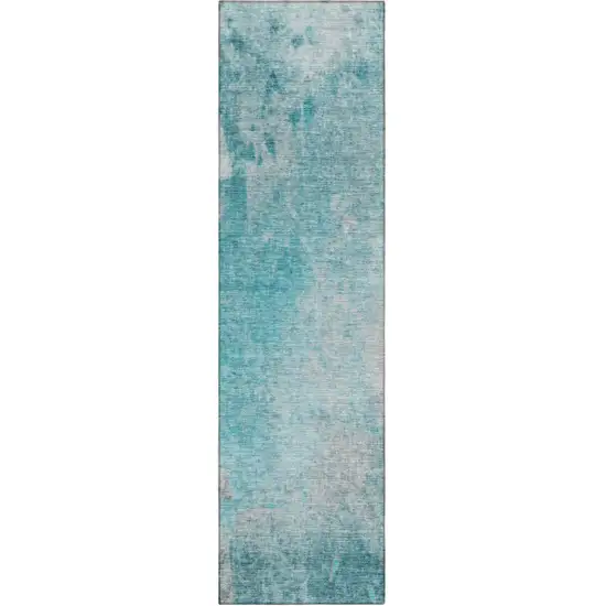 8' Runner Teal Abstract Washable Non Skid Indoor Outdoor Runner Rug Photo 2