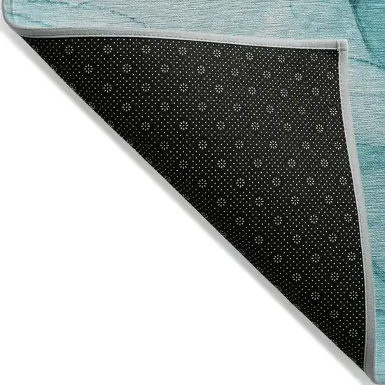 Teal Abstract Washable Non Skid Indoor Outdoor Runner Rug Photo 6