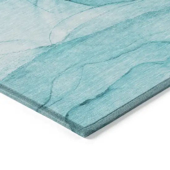 Teal Abstract Washable Non Skid Indoor Outdoor Runner Rug Photo 7