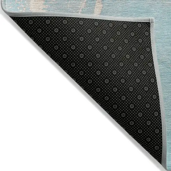 Teal Abstract Washable Non Skid Indoor Outdoor Runner Rug Photo 6