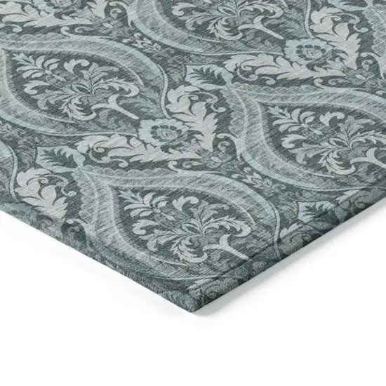 8' Runner Teal Damask Washable Non Skid Indoor Outdoor Runner Rug Photo 7