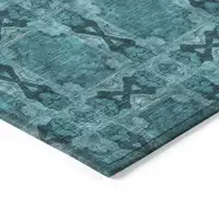 Photo of 8' Runner Teal Floral Medallion Washable Non Skid Indoor Outdoor Runner Rug