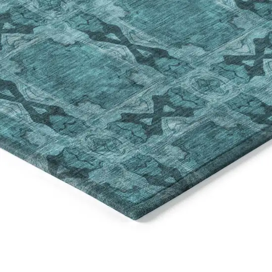 8' Runner Teal Floral Medallion Washable Non Skid Indoor Outdoor Runner Rug Photo 7