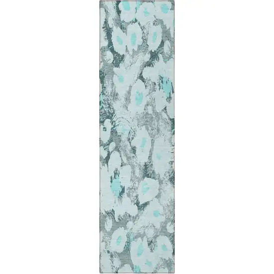 8' Runner Teal Floral Washable Non Skid Indoor Outdoor Runner Rug Photo 6