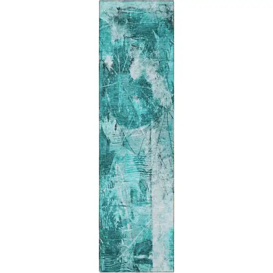 8' Runner Teal Floral Washable Non Skid Indoor Outdoor Runner Rug Photo 5