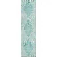 Photo of 8' Runner Teal Geometric Washable Non Skid Indoor Outdoor Runner Rug