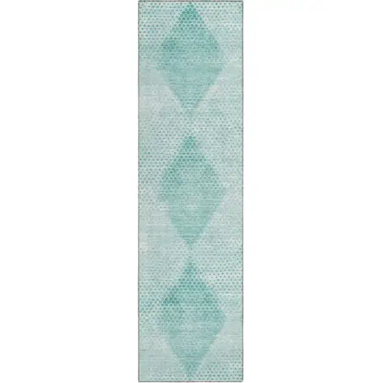 8' Runner Teal Geometric Washable Non Skid Indoor Outdoor Runner Rug Photo 2