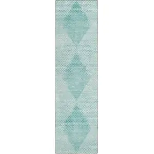 Photo of 8' Runner Teal Geometric Washable Non Skid Indoor Outdoor Runner Rug