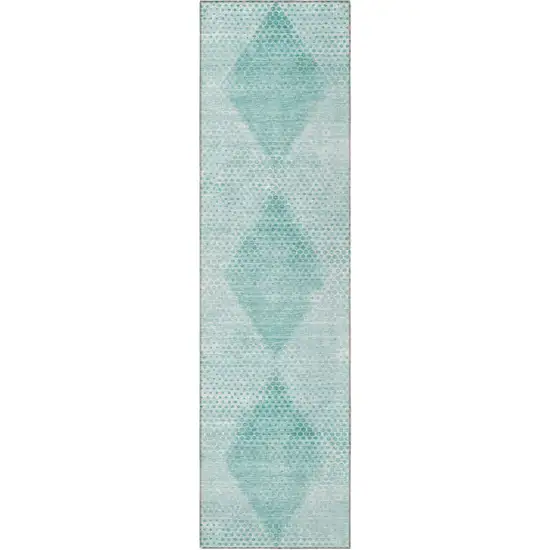 8' Runner Teal Geometric Washable Non Skid Indoor Outdoor Runner Rug Photo 4