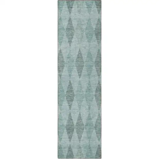 Teal Geometric Washable Non Skid Indoor Outdoor Runner Rug Photo 4