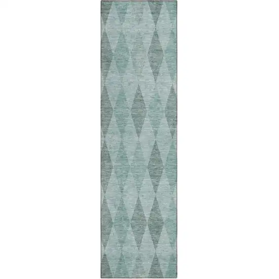 Teal Geometric Washable Non Skid Indoor Outdoor Runner Rug Photo 2