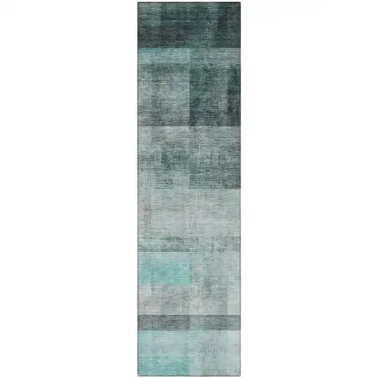 8' Runner Teal Ombre Washable Non Skid Indoor Outdoor Runner Rug Photo 5