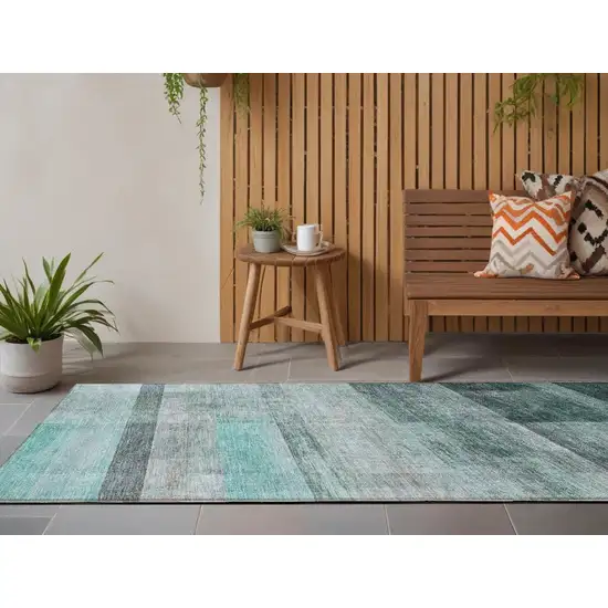 8' Runner Teal Ombre Washable Non Skid Indoor Outdoor Runner Rug Photo 1