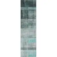 Photo of 8' Runner Teal Ombre Washable Non Skid Indoor Outdoor Runner Rug