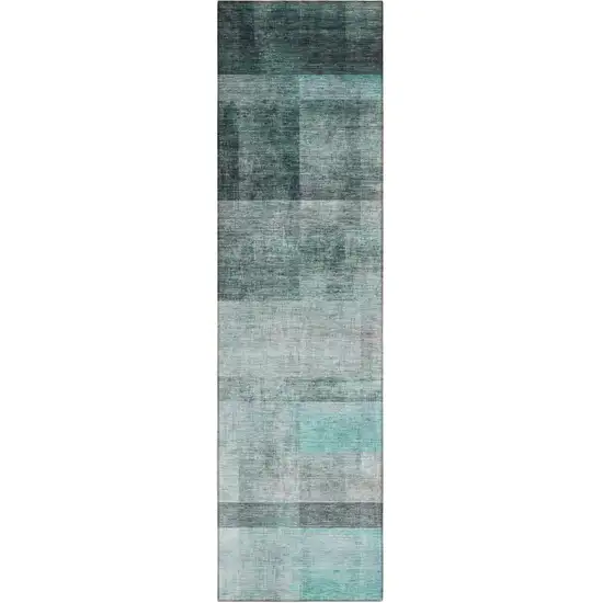 8' Runner Teal Ombre Washable Non Skid Indoor Outdoor Runner Rug Photo 2