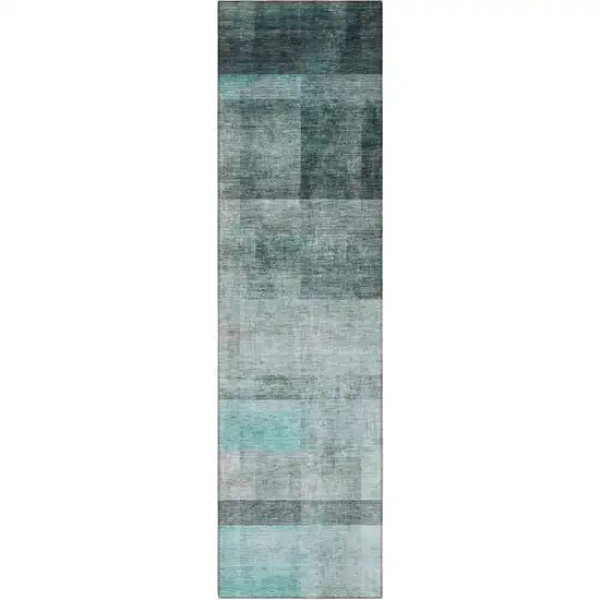 8' Runner Teal Ombre Washable Non Skid Indoor Outdoor Runner Rug Photo 5