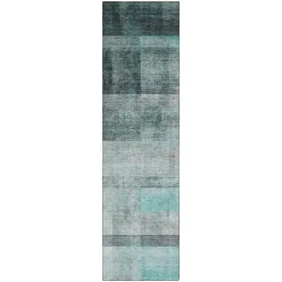 8' Runner Teal Ombre Washable Non Skid Indoor Outdoor Runner Rug Photo 2