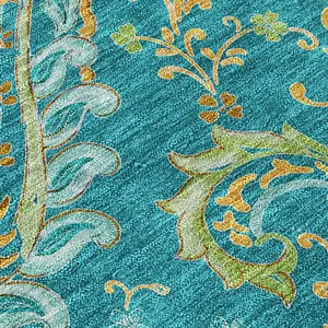 Photo of 8' Runner Teal Paisley Washable Non Skid Indoor Outdoor Runner Rug