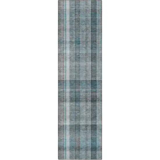 8' Runner Teal Plaid Washable Non Skid Indoor Outdoor Runner Rug Photo 5