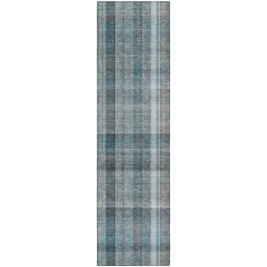 Teal Plaid Washable Non Skid Indoor Outdoor Runner Rug Photo 2