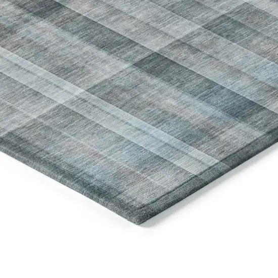 8' Runner Teal Plaid Washable Non Skid Indoor Outdoor Runner Rug Photo 7