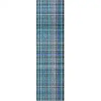 Photo of 8' Runner Teal Plaid Washable Non Skid Indoor Outdoor Runner Rug