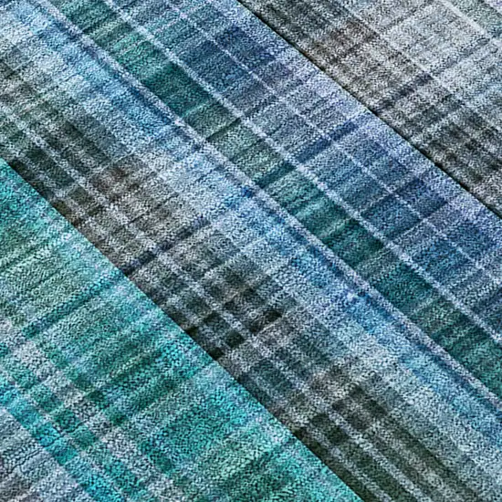 Blue Teal and Gray Plaid Washable Non Skid Indoor Outdoor Area Rug Photo 8