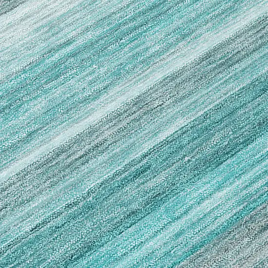 Teal Striped Washable Non Skid Indoor Outdoor Runner Rug Photo 8