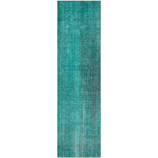 Teal Striped Washable Non Skid Indoor Outdoor Runner Rug Photo 5