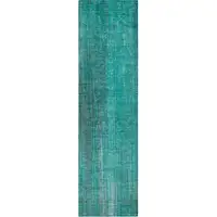 Photo of 8' Runner Teal Striped Washable Non Skid Indoor Outdoor Runner Rug