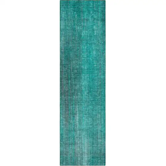 8' Runner Teal Striped Washable Non Skid Indoor Outdoor Runner Rug Photo 2