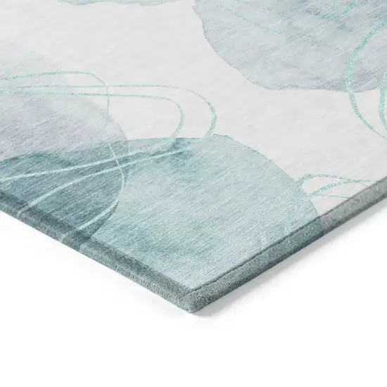 Teal and Ivory Abstract Washable Non Skid Indoor Outdoor Runner Rug Photo 6