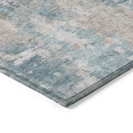 Teal and Taupe Abstract Washable Non Skid Indoor Outdoor Runner Rug Photo 7