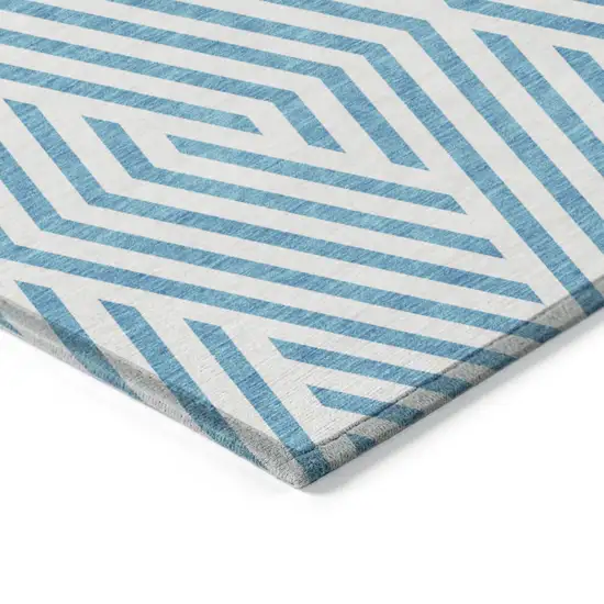 Teal and White Geometric Washable Non Skid Indoor Outdoor Runner Rug Photo 7