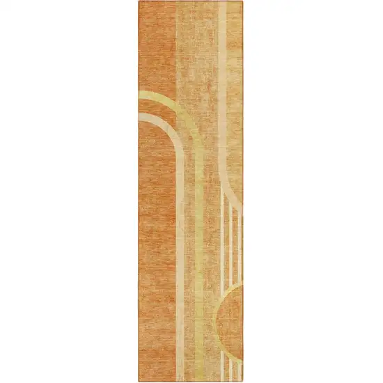 8' Runner Terra Cotta Abstract Washable Non Skid Indoor Outdoor Runner Rug Photo 1